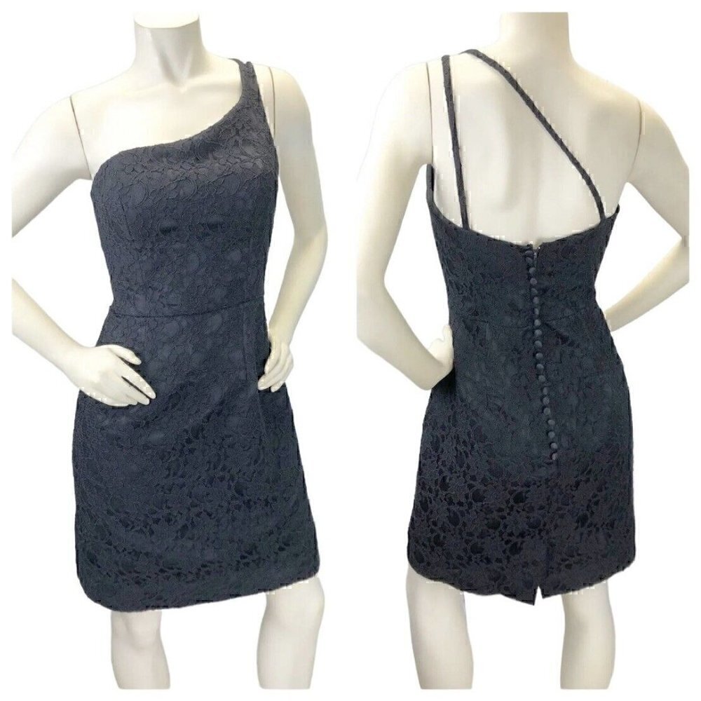 Mori Lee Black Cocktail Party  Black Floral Lace One Shoulder Short dress Sz 10